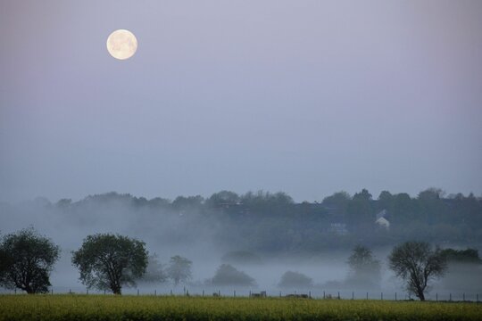 Vollmond und Fr&uuml;hnebel &uuml;ber dem Ruhrtal, Hattingen