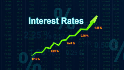 Increased interest rates. Banking, finance, inflation and mortgage rates concept. 