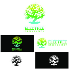 Fototapeta premium electric and tree combination logo suitable for your green energy company