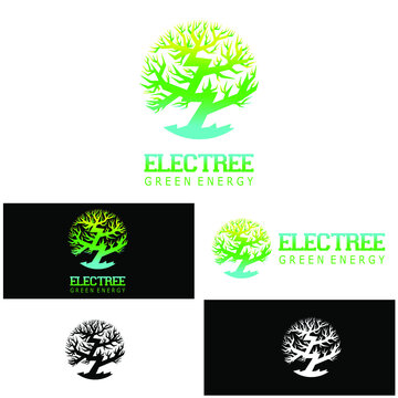 Electric And Tree Combination Logo Suitable For Your Green Energy Company