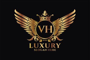 Luxury royal wing Letter VH crest Gold color Logo vector, Victory logo, crest logo, wing logo, vector logo template.