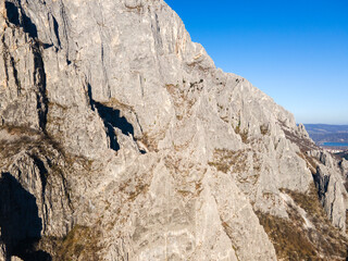 Aerial Autumn view of Balkan Mountains and Vratsata pass, Bulgaria