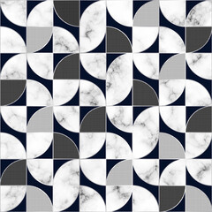 Bauhaus geometric seamless pattern. Retro abstract geometry background. Repeated mosaic design for prints. Mark modern texture. Repeating shapes circle and square. Swiss style. Fun element. Vector