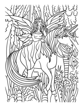 Coloring book for adults. Beautiful fairy. Magic tale illustration