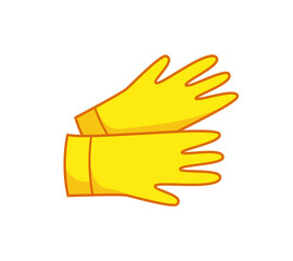 Yellow rubber gloves for cleaning windows, cleaning and cleaning the floor. Cleaning equipment. Vector illustration in cartoon childish style with outline. Isolated funny clipart. cute print.