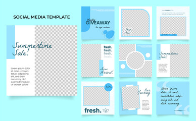 social media instagram and facebook feed post template in blue color