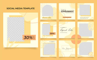 social media instagram and facebook feed post template in yellow color