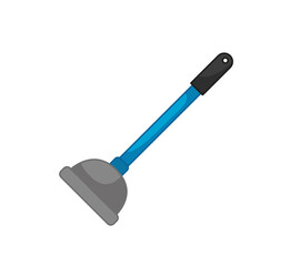 Plunger cartoon with a blue handle. Cleaning equipment. Vector illustration in cartoon childish style with outline. Isolated funny clipart. cute print.