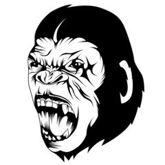 Black Gorilla Head Tattoo, logo, icon, Design. Vector illustration, ferocious gorilla head on the background.