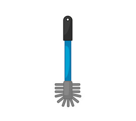 Toilet brush with blue plastic handle. Cleaning equipment. Vector illustration in cartoon childish style with outline. Isolated funny clipart. cute print.