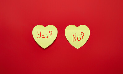 Sticky notes with questions YES and NO on red background