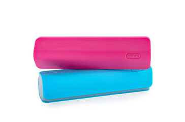Modern power banks on white background