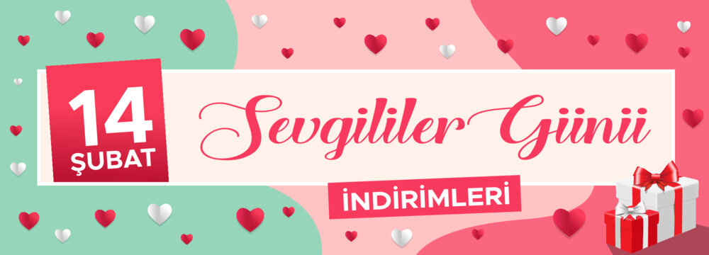 Valentine's Day vector image. Turkish language "14 subat Sevgililer gunu indirimi"