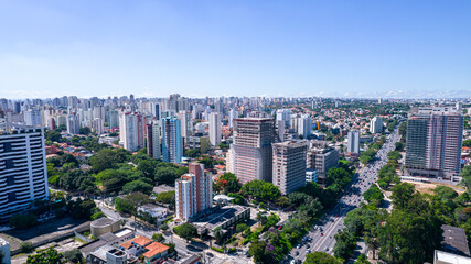 Obraz premium Aerial view of the city of São Paulo, Brazil. In the neighborhood of Vila Clementino, Jabaquara. Aerial drone photo. Avenida 23 de Maio in the background. Many residential buildings under construction