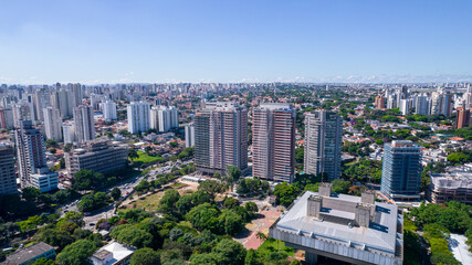 Fototapeta premium Aerial view of the city of São Paulo, Brazil. In the neighborhood of Vila Clementino, Jabaquara. Aerial drone photo. Avenida 23 de Maio in the background. Many residential buildings under construction