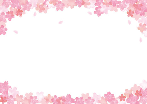 桜の花の水彩風手描きフレーム