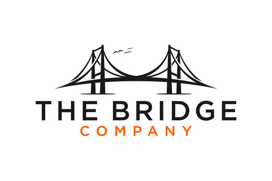 Silhouette of Suspension Cable Bridge logo design