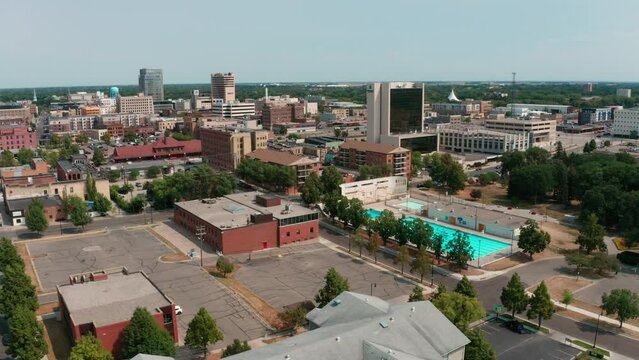 Aerial Over the far north city of Fargo North Dakota 4K UHD