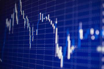 Display of quotes pricing graph visualization under blue background. Financial statistic analysis...