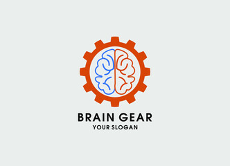 Brain gear modern line art logo design Vector