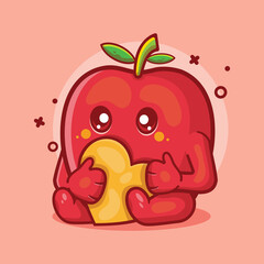 cute sitting apple fruit character mascot holding love heart sign isolated cartoon in flat style design. great resource for icon,symbol, logo, sticker,banner.