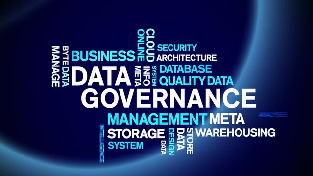 4k Data Governance Animated Tag Word Cloud;Text Design big data Animation typography seamless loop.