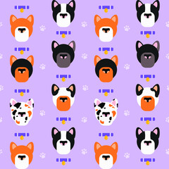 Cute cartoon seamless pattern dog drawings illustration