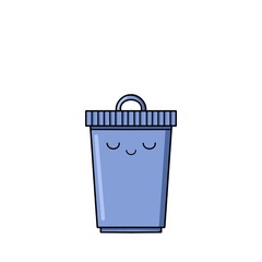A set of garbage cans. Multi-colored waste collection containers. The trash can. Cartoon style with funny faces. 