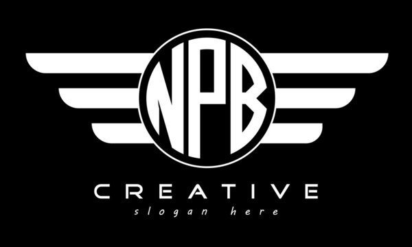 NPB three letter monogram type circle letter logo with wings vector template.