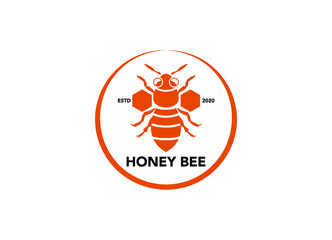Honey Bee with round line art logo design inspiration Vector