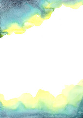 Abstract yellow and blue frame watercolor background for sea and marine concept.