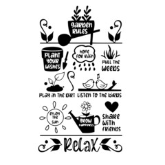 garden rules inspirational quotes, motivational positive quotes, silhouette arts lettering design