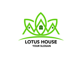 Lotus house with  line art logo design inspiration Vector