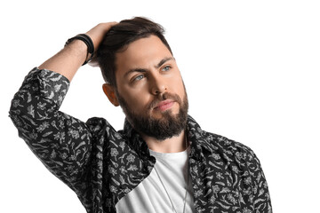 Stylish bearded man isolated on white