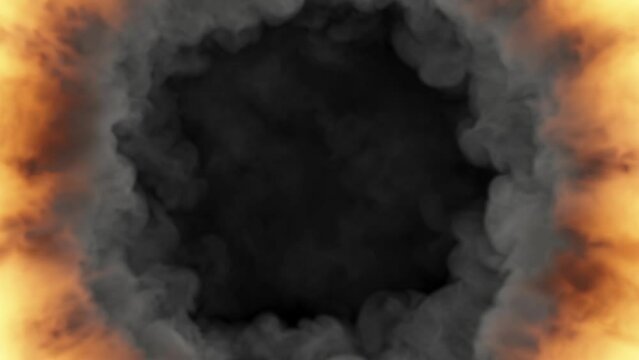 The gray smoke escapes into the black hole in the middle of the screen, dragging the fire with it.
