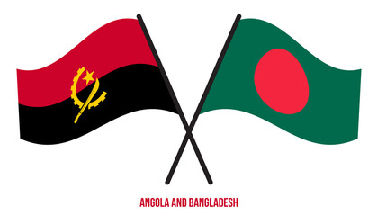 Angola and Bangladesh Flags Crossed And Waving Flat Style. Official Proportion. Correct Colors.