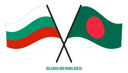 Bulgaria and Bangladesh Flags Crossed And Waving Flat Style. Official Proportion. Correct Colors.