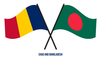 Chad and Bangladesh Flags Crossed And Waving Flat Style. Official Proportion. Correct Colors.