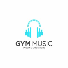  Barbell and earphone logo design suitable for music gym logo
