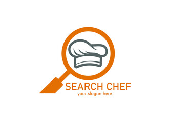 Search Chef with line hat  art logo design inspiration Vector