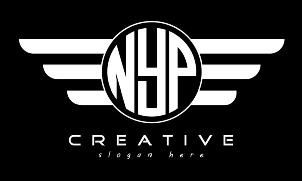 NYP three letter monogram type circle letter logo with wings vector template.