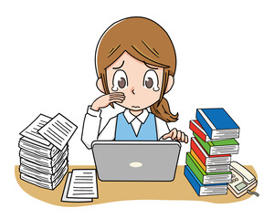 大量の仕事で困る女性