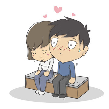 Couple sitting vector illustration. Cartoon and anime character