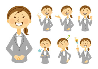 女性　スーツ　案内　ポーズ　素材