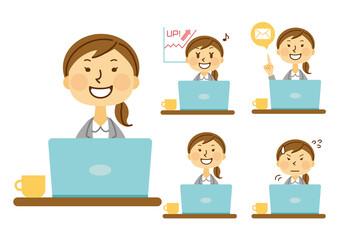 女性　スーツ　パソコン　素材