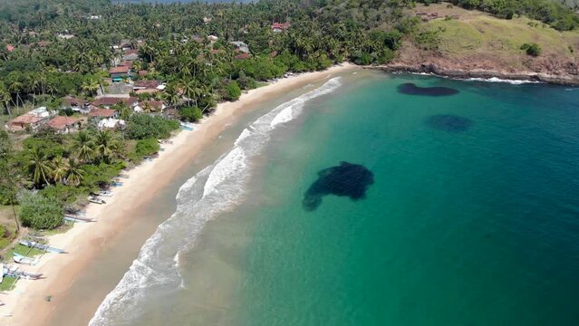 Aerial view of Indian ocean coast in Sri Lanka