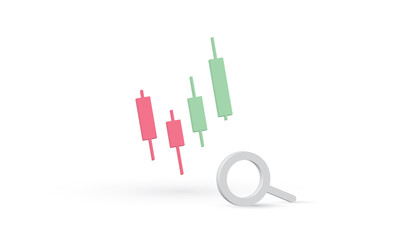 Symbol graph or chart icon, 3D Bearish Candlestick graph chart isolated white background, 3d render illustration