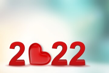 2022 New year celebration, Numbers and red heart arranging to 2022.