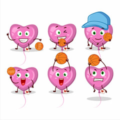 Talented pink love balloon cartoon character as a basketball athlete