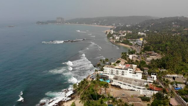 Aerial view of Indian ocean coast in Sri Lanka